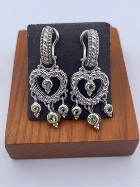 Judith Ripka Sterling Silver 925 Peridot Heart Convertible Huggie Drop Earrings